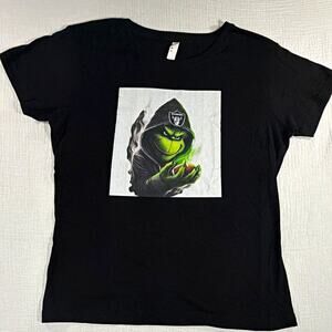 L.A.T Apparel Grinch Graphic Tee Black Cotton Crew Neck Short Sleeve Women’s L
